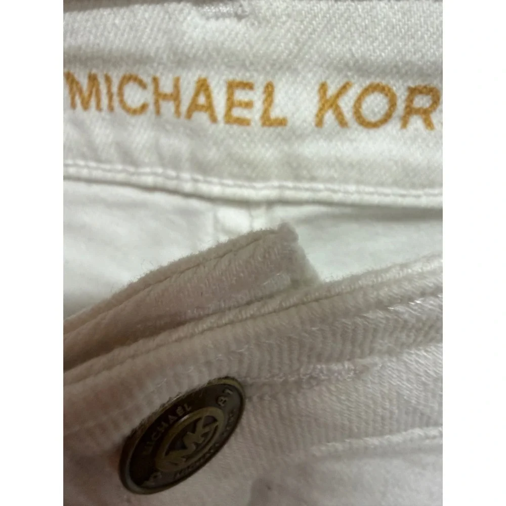 Michael Kors White Cropped Jeans Women's Size 14 NWT High Rise Denim Logo Button